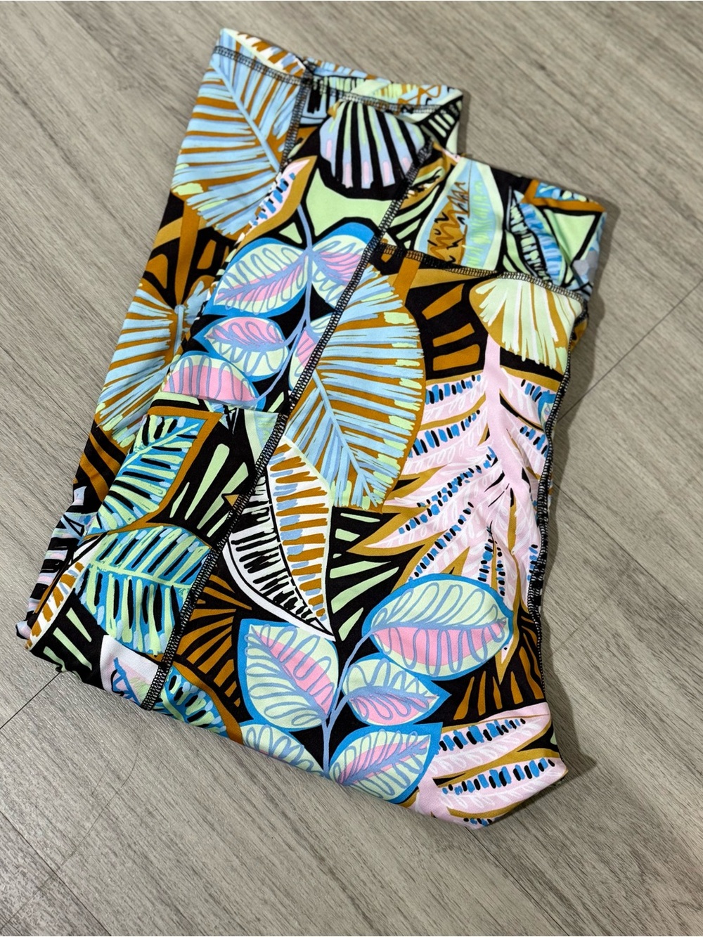 tek gear Tropical Leaf Print Leggings - Black, Pink, Blue, Tan